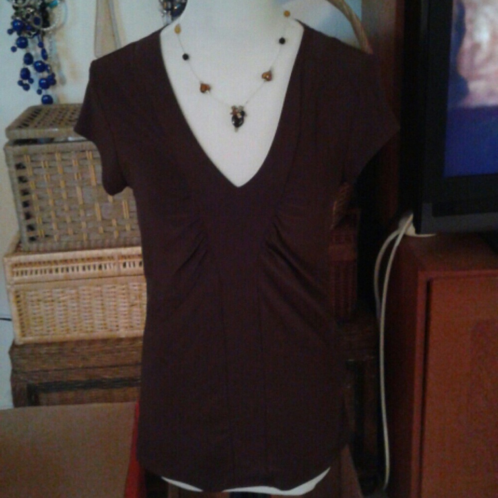 Susan Lawrence brown v neck top